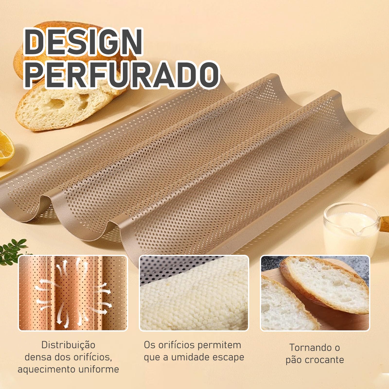 Kit 2Assadeiras de Pão Francês Perfuradas Antiaderentes,38X33cm